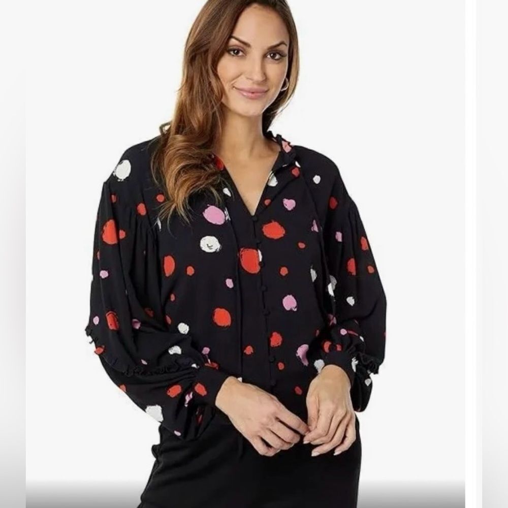 Ted Baker London Subaru Spot Print Frilled Long Sleeve Blouse